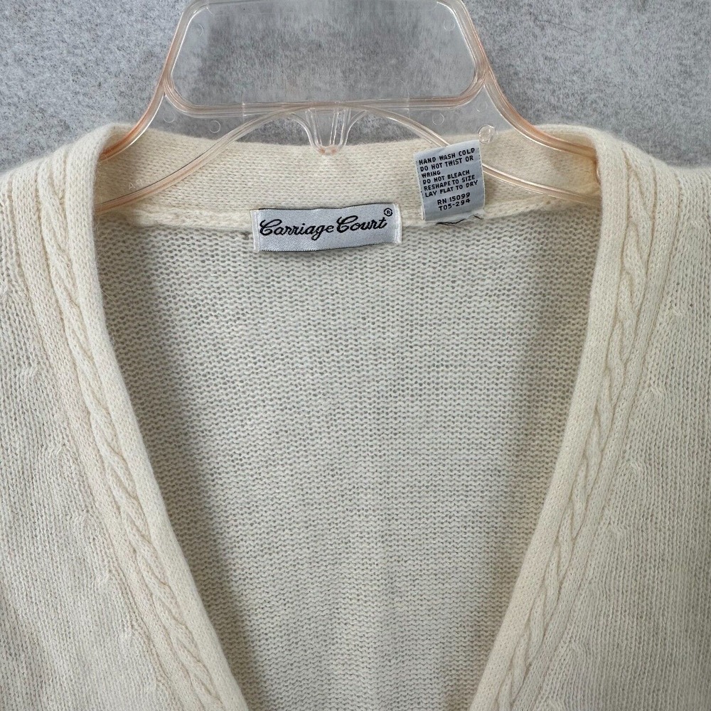 Carraige Court Cardigan Sweater Womens XL Ivory‎ Angora Lambswool Shoulder Pads - Picture 9 of 14